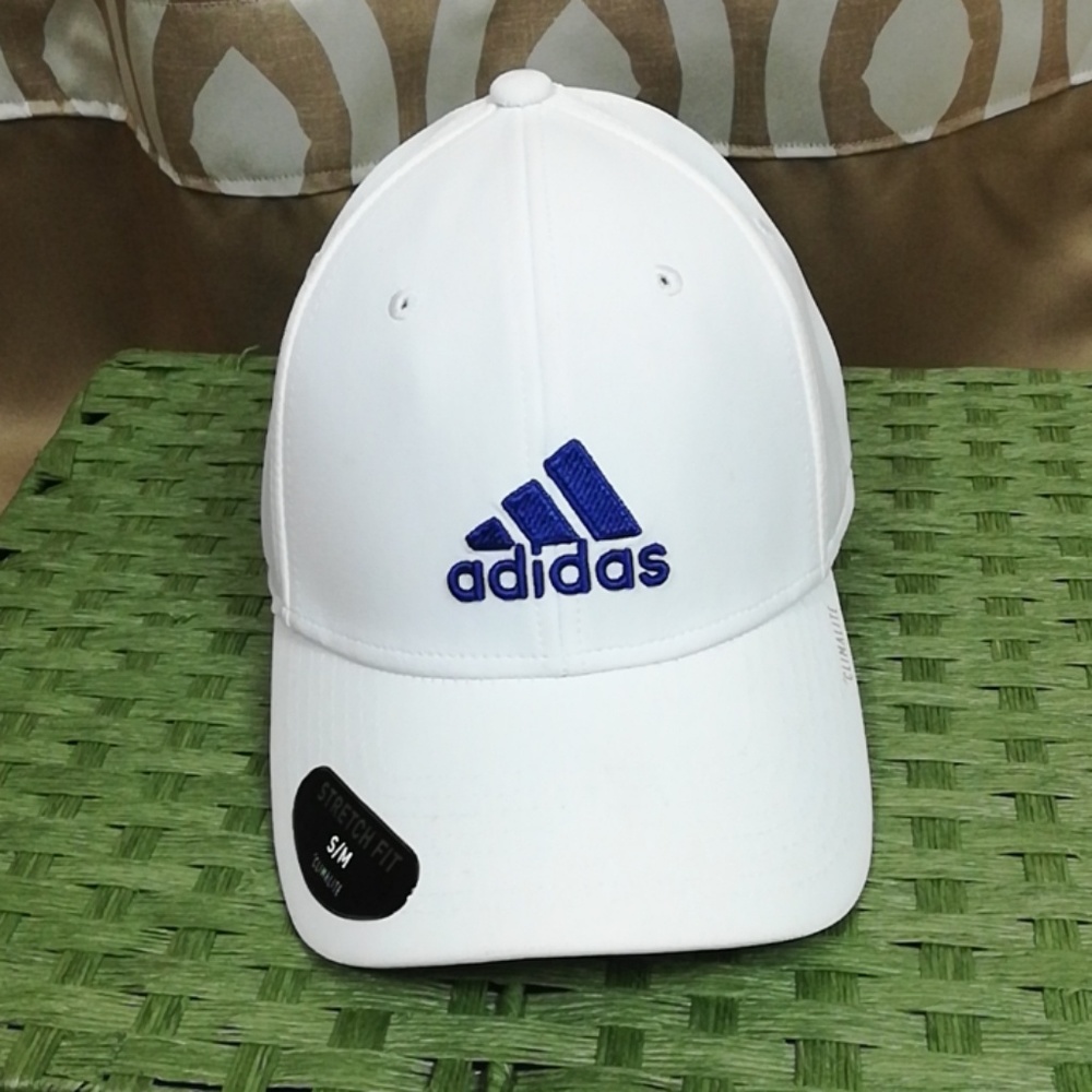 ADIDAS white mens hat blue logo S/M